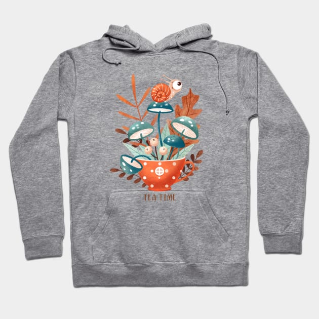 Tea Time (mushrooms and leaves) Hoodie by Elena Amo